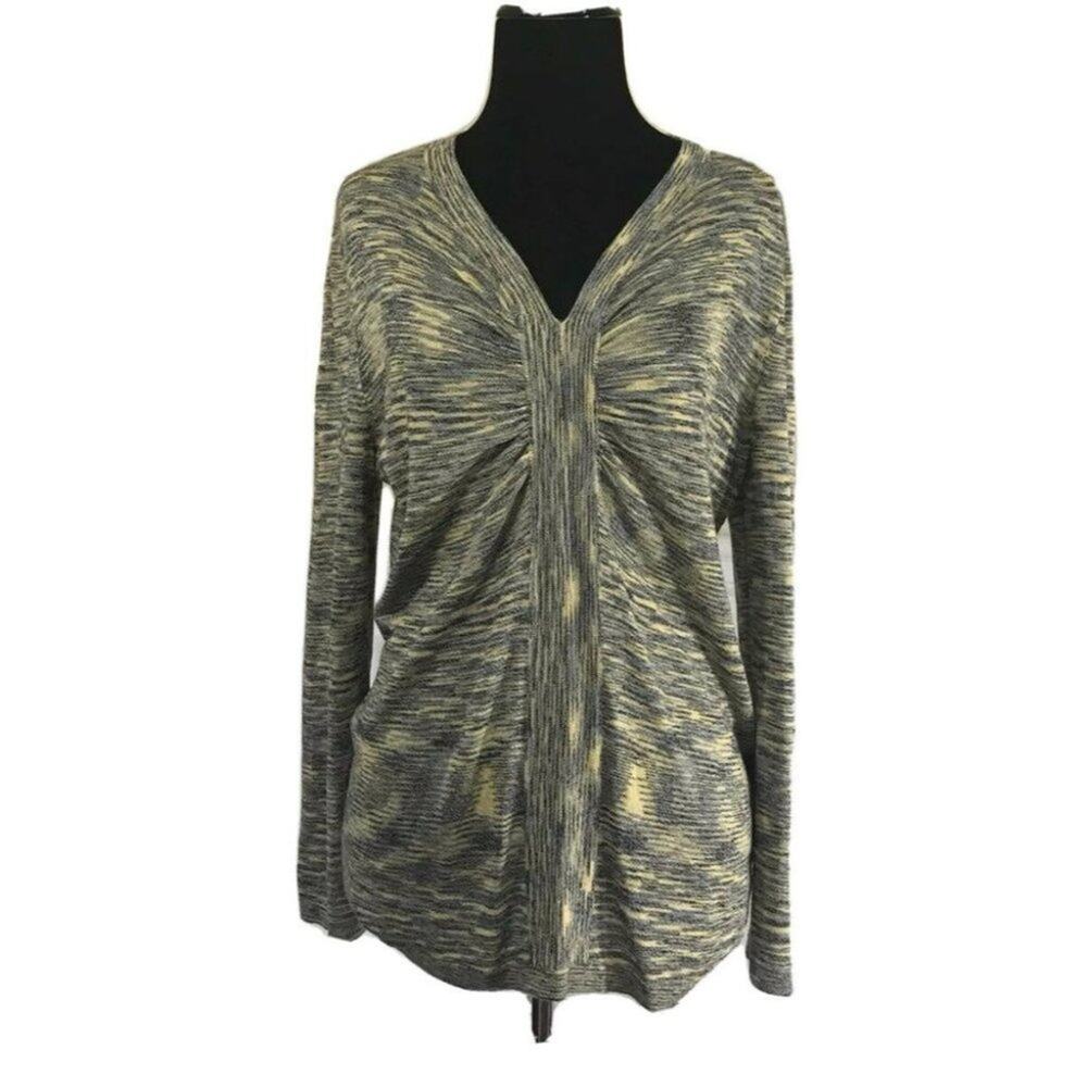 Jones New York Collection knit Long Sleeves Blouse gray mustard sz large
